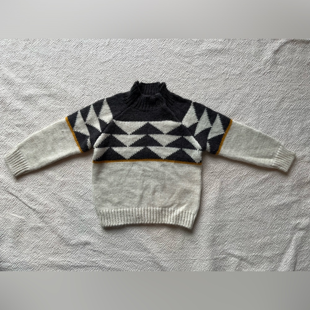 Kids Geometric Mock Neck Sweater - Cream, Black & Mustard